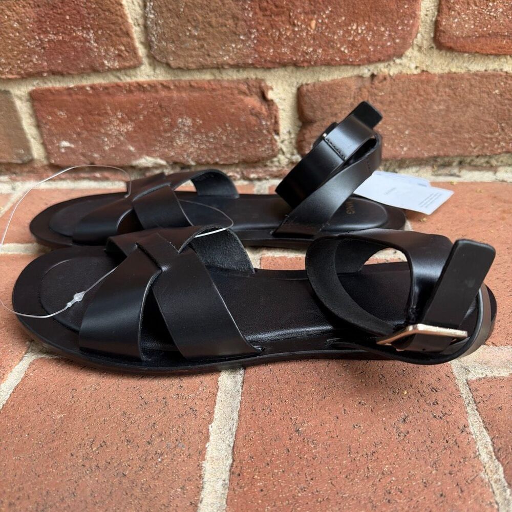 MNG by Mango Leather Gladiator Flat Sandals black Buckle Strap 39 8.5-9 NEW - Picture 8 of 12